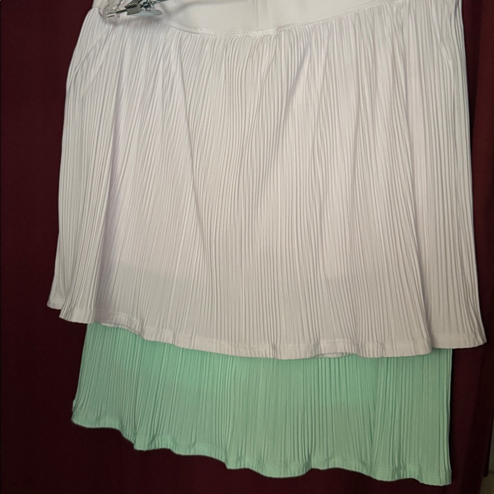 TWO pack new 90 Degree By Reflex, White and Mint Tennis Skirts, size Large